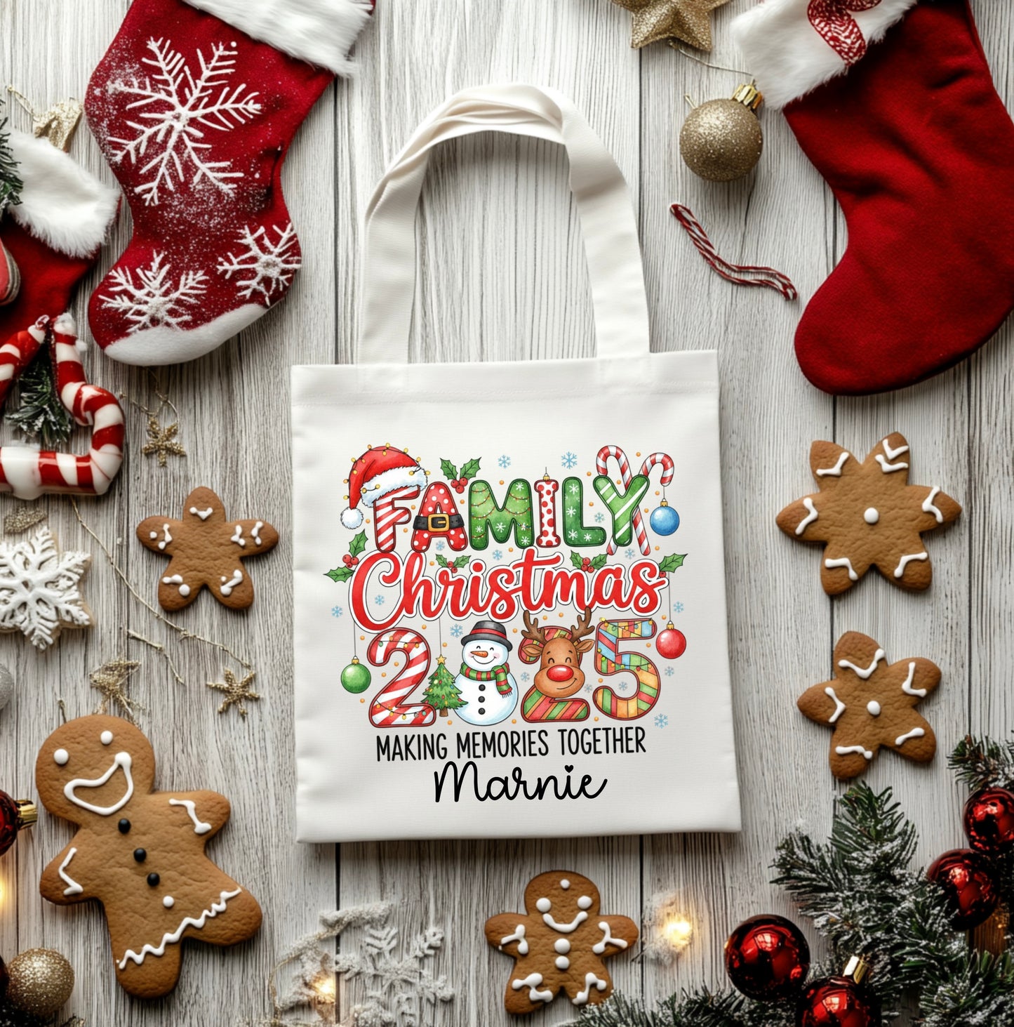 Family Christmas 2025 personalised tote bags