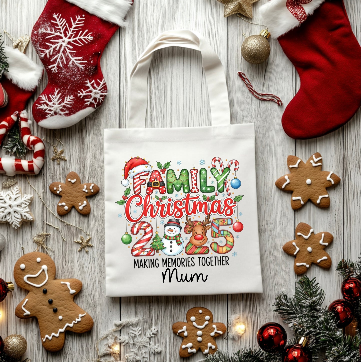Family Christmas 2025 personalised tote bags