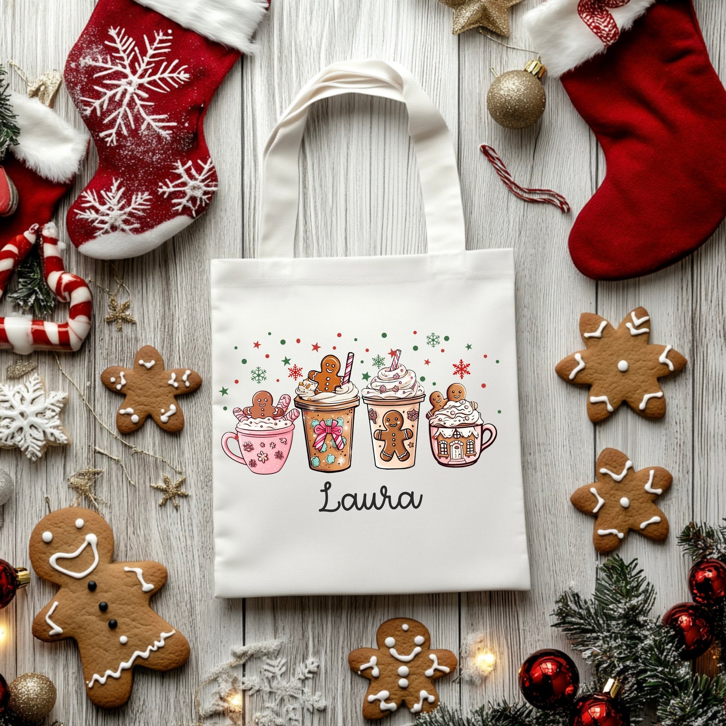 Gingerbread Christmas personalised tote bags