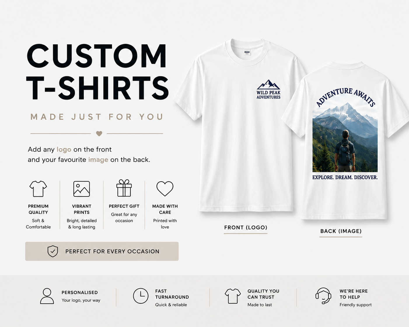 custom logo t-shirts prints front and back