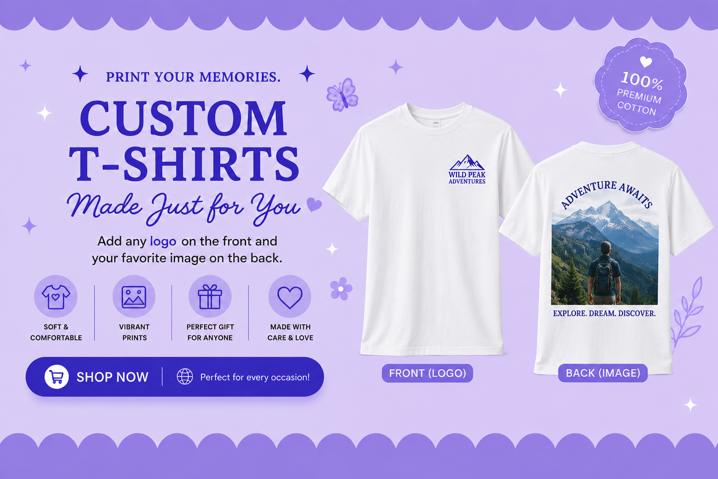 custom logo t-shirts prints front and back