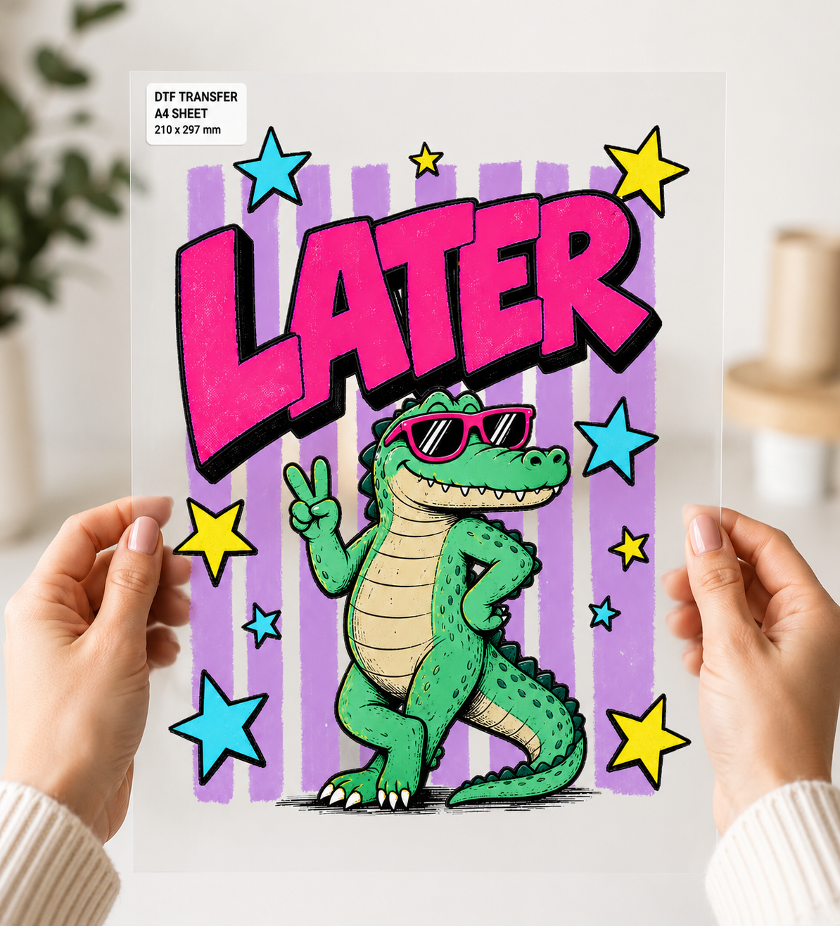Later Alligator Dtf transfer ready to press