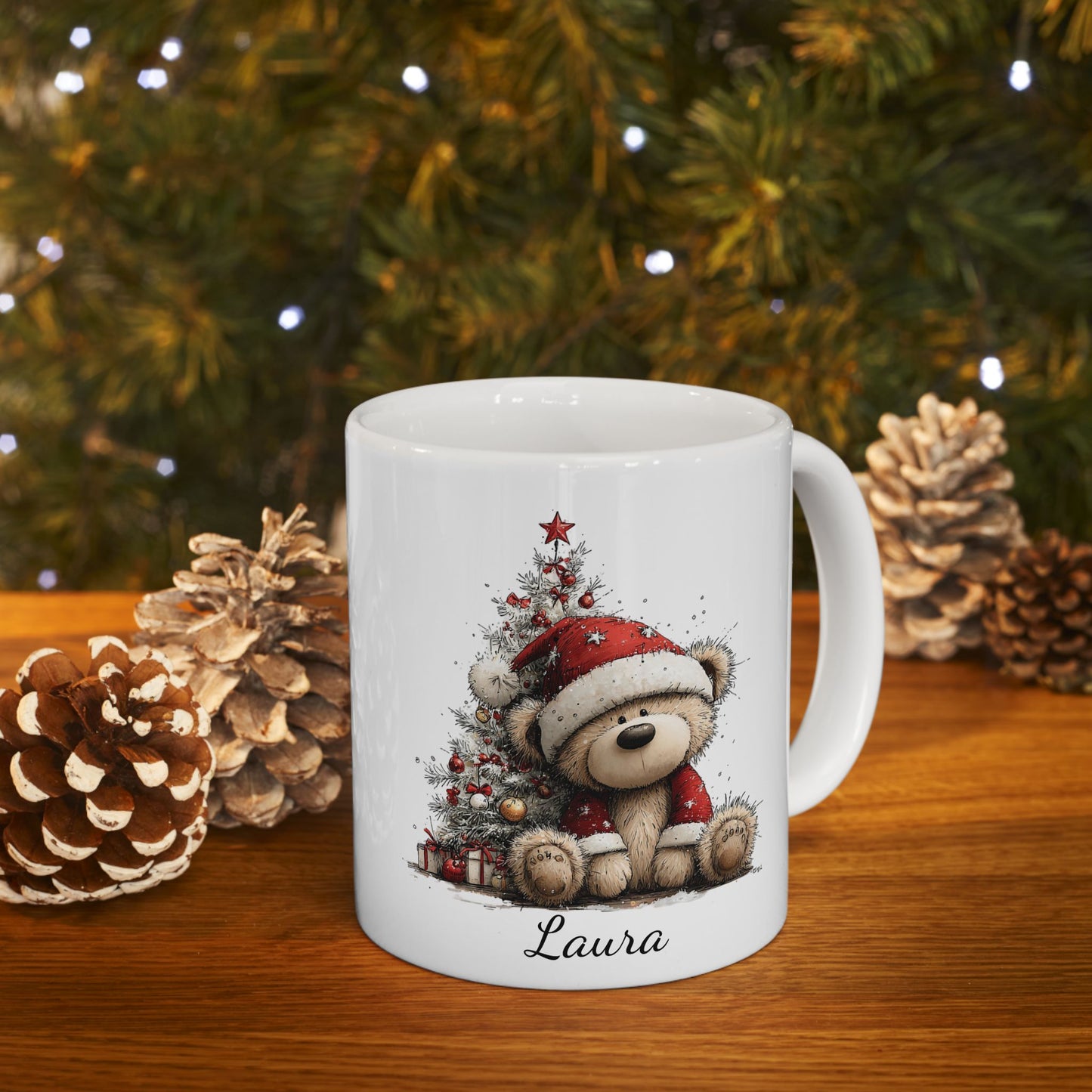 personalised Christmas Teddy design mugs
