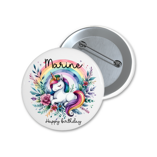 personalised happy birthday unicorn badge
