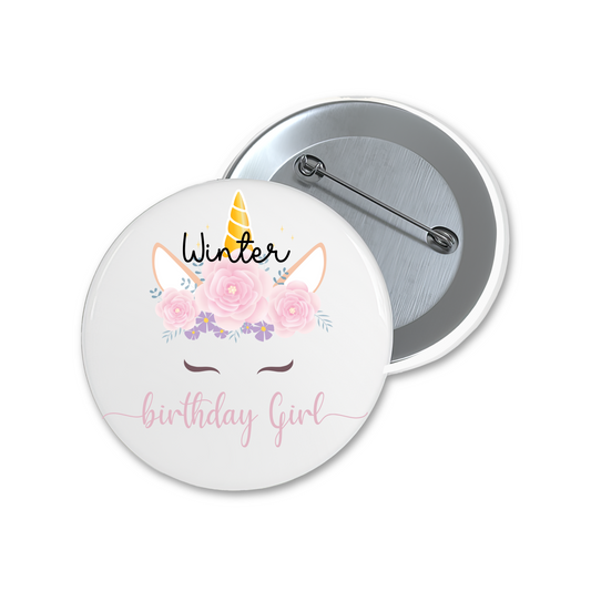 personalised Birthday girl unicorn badge