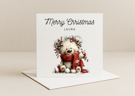 personalised teddy design Christmas card