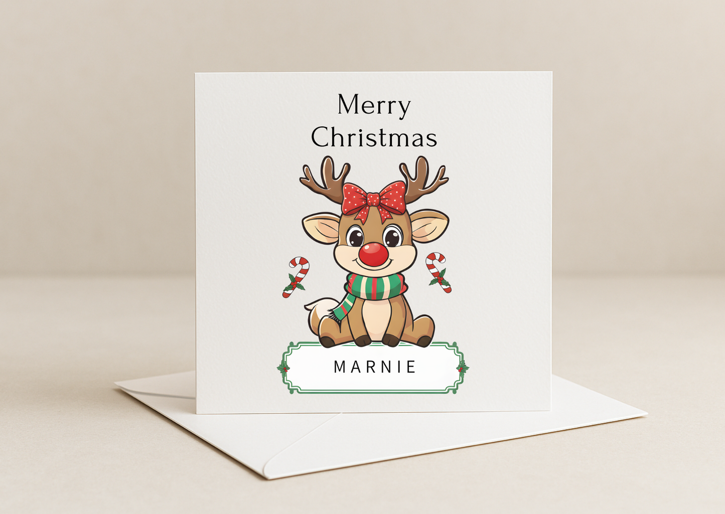 personalised reindeer design Christmas cards