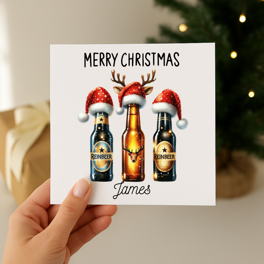 personalised merry christmas reinbeer greeting card