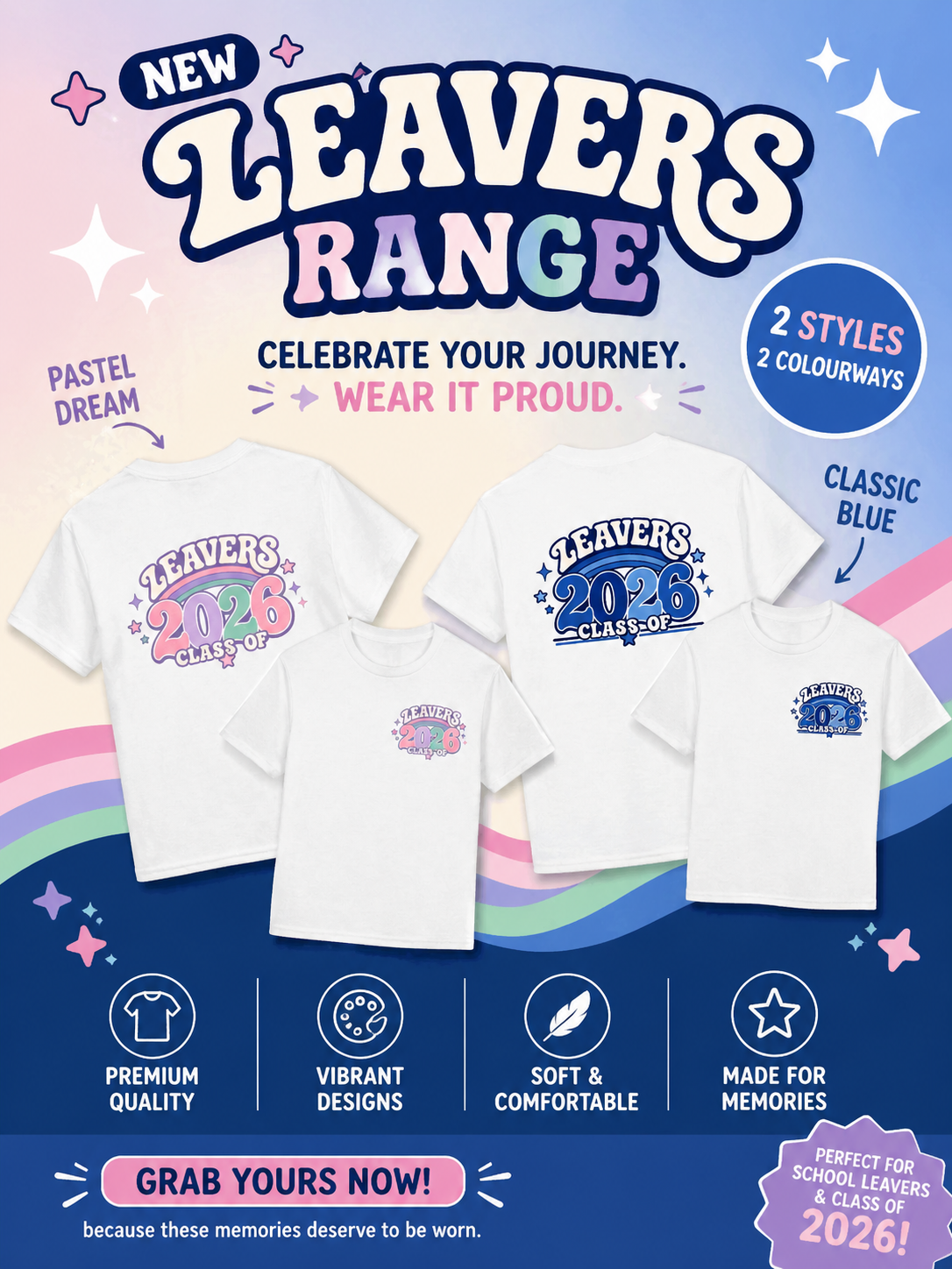 New school leavers class of 2026 /pastel dream -classic blue  T-shirts