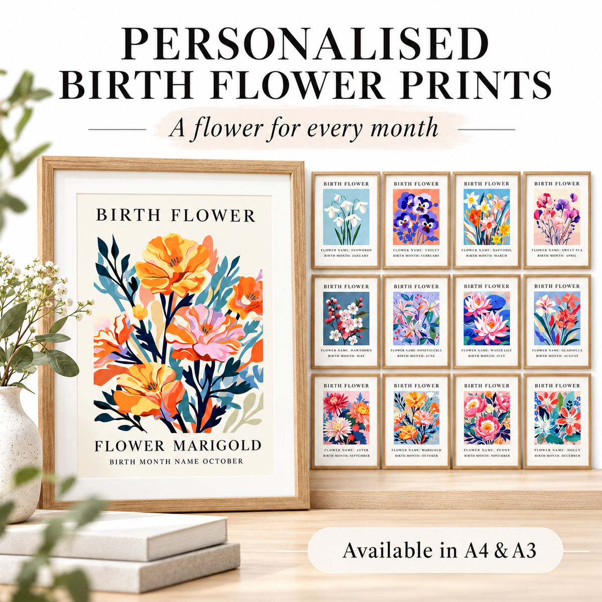 Personalised Birth Month Flower prints