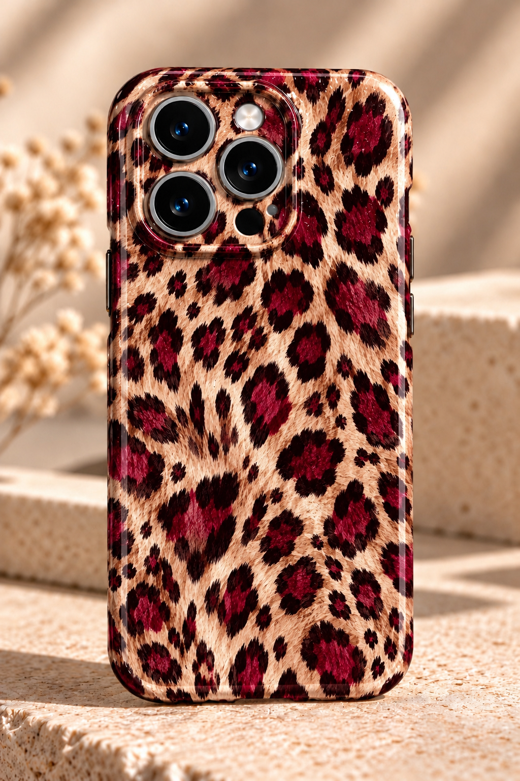 Burgundy Leopard print phone case full wrap