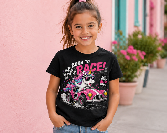 Born to race unicorn style girls T-shirts