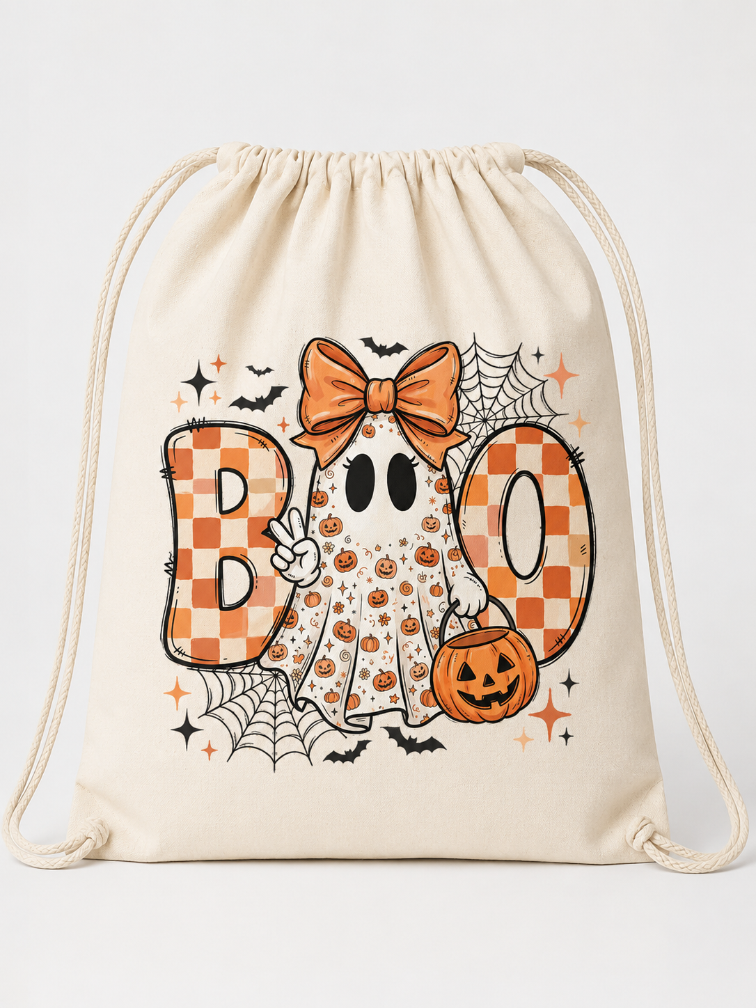 BOO Ghost Halloween Drawstring Bag – 100% Cotton | Trick or Treat Bag