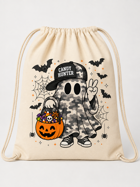 Candy Hunter Halloween Drawstring Bag – 100% Cotton | Trick or Treat Bag |