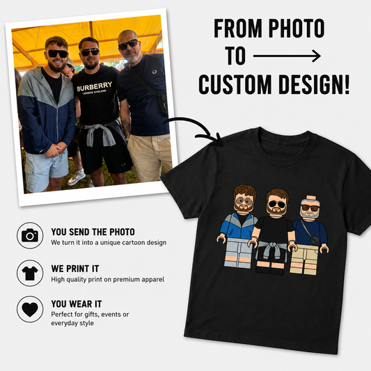 Custom Photo to custom Cartoon T-shirt|Upload your photo