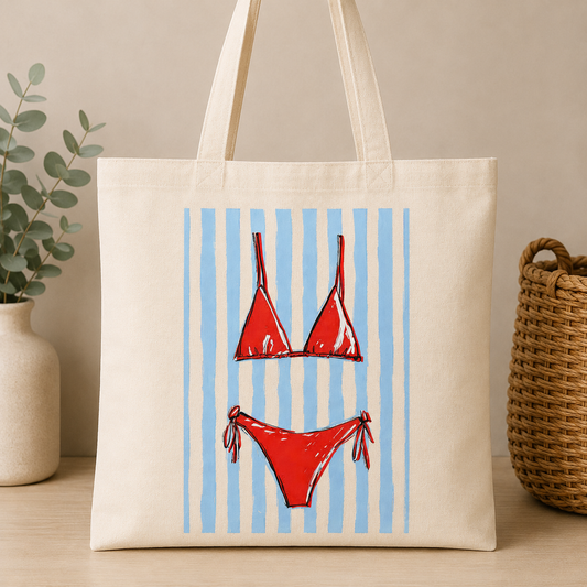 Red bikini beach tote bag |tote bags