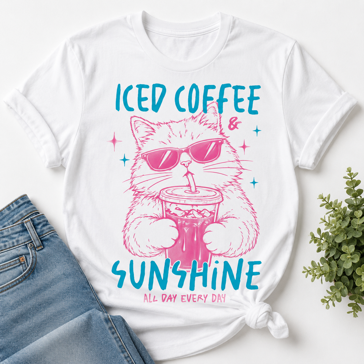 Iced coffee & sunshine T-shirt |Cat ,Coffee lover