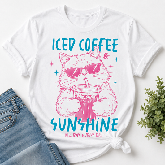 Iced coffee & sunshine T-shirt |Cat ,Coffee lover