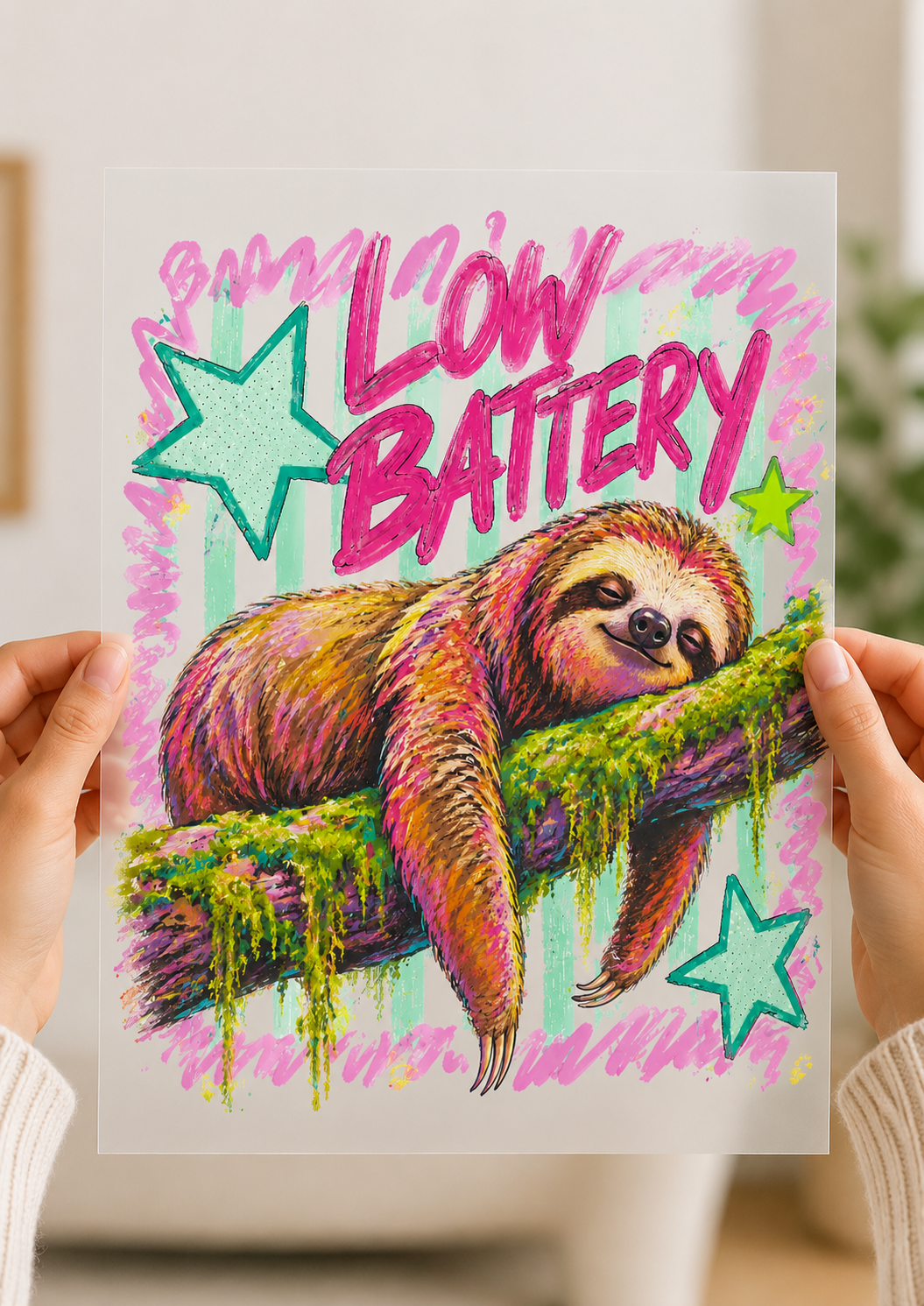 Sloth Low battery dtf tranfers | ready to press
