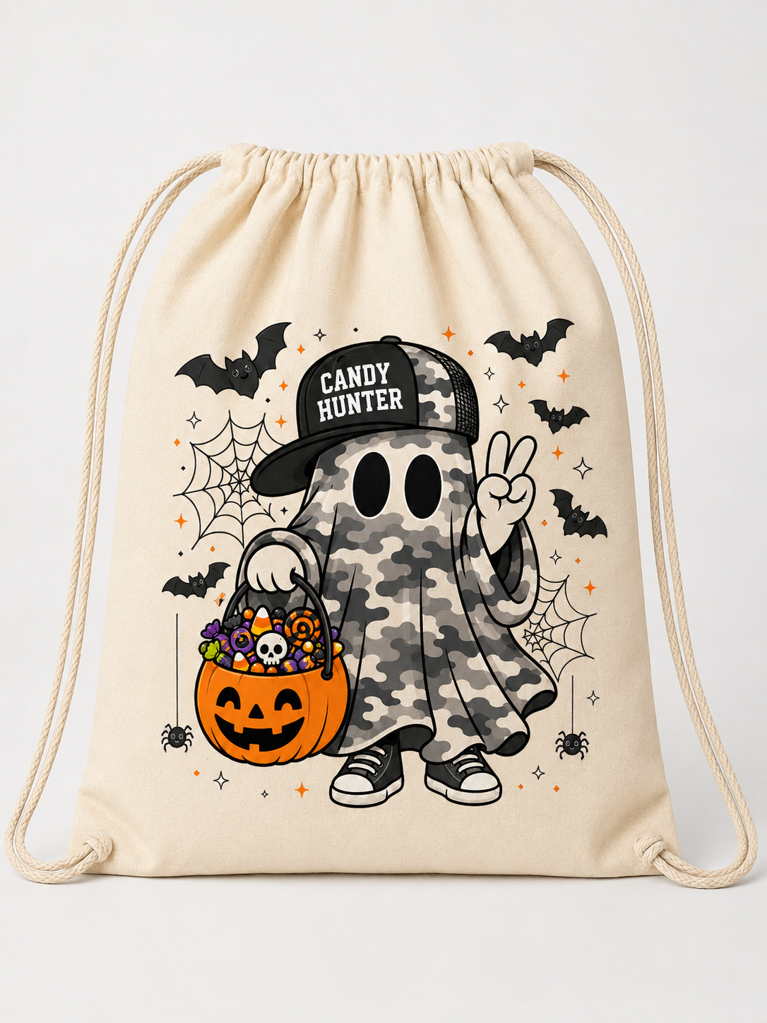 Candy Hunter Halloween Drawstring Bag – 100% Cotton | Trick or Treat Bag |