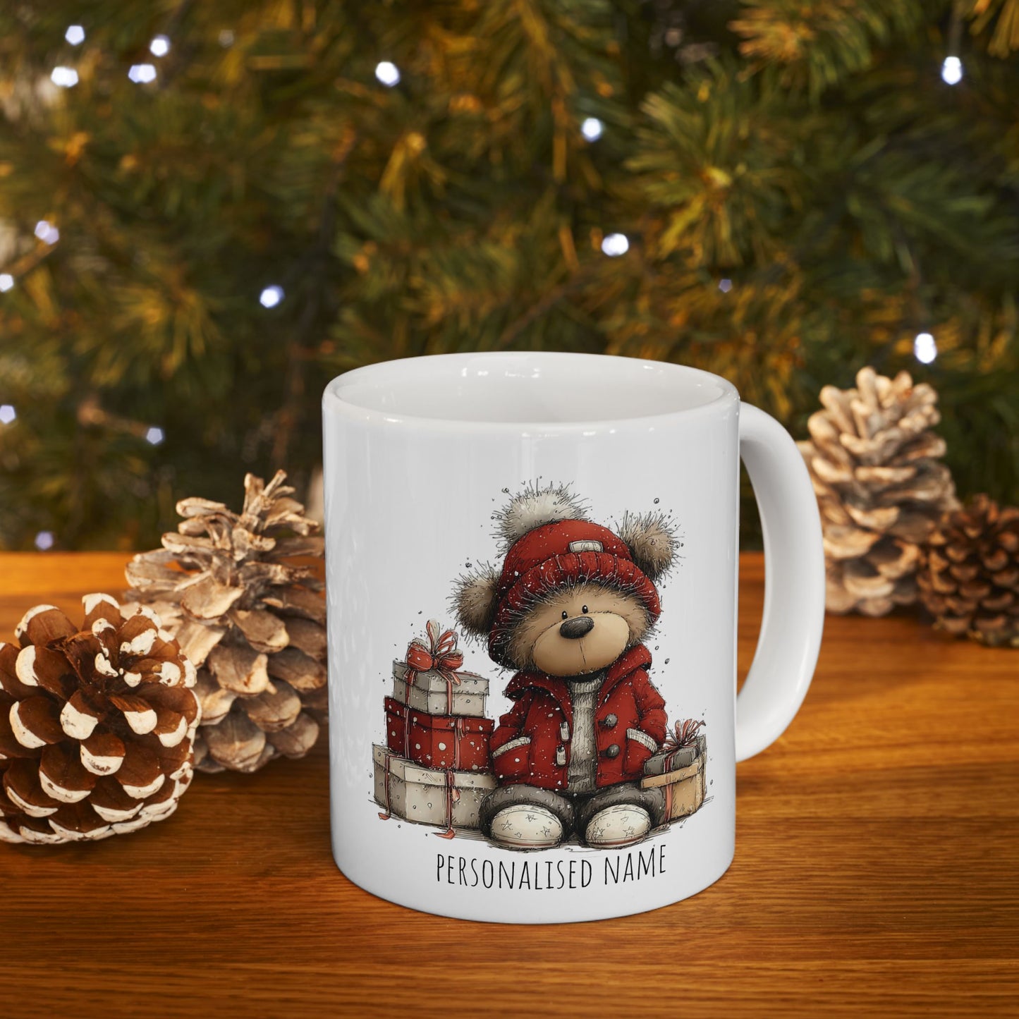 personalised teddy Christmas mugs