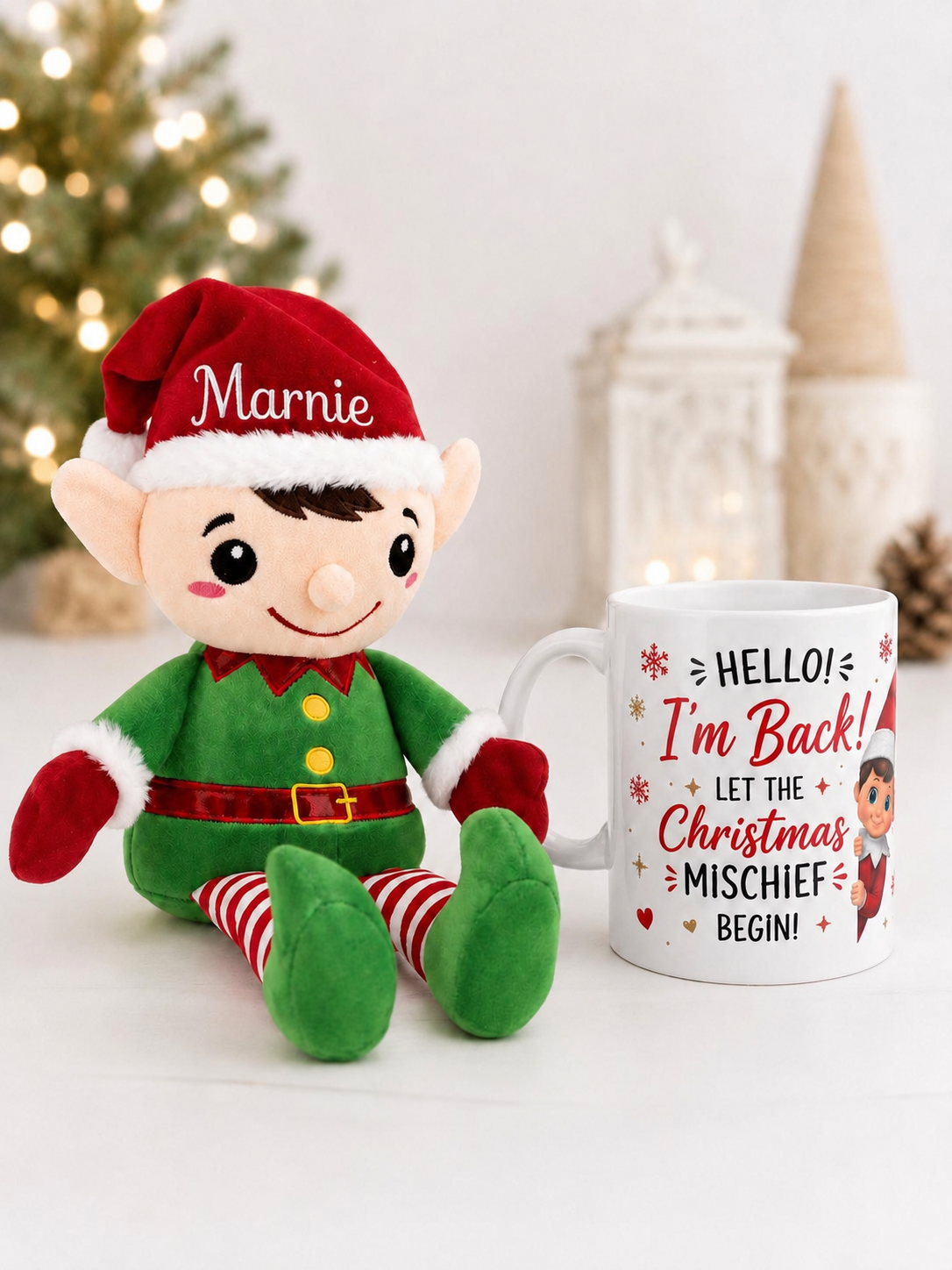 Personalised Christmas Elf & Mug set
