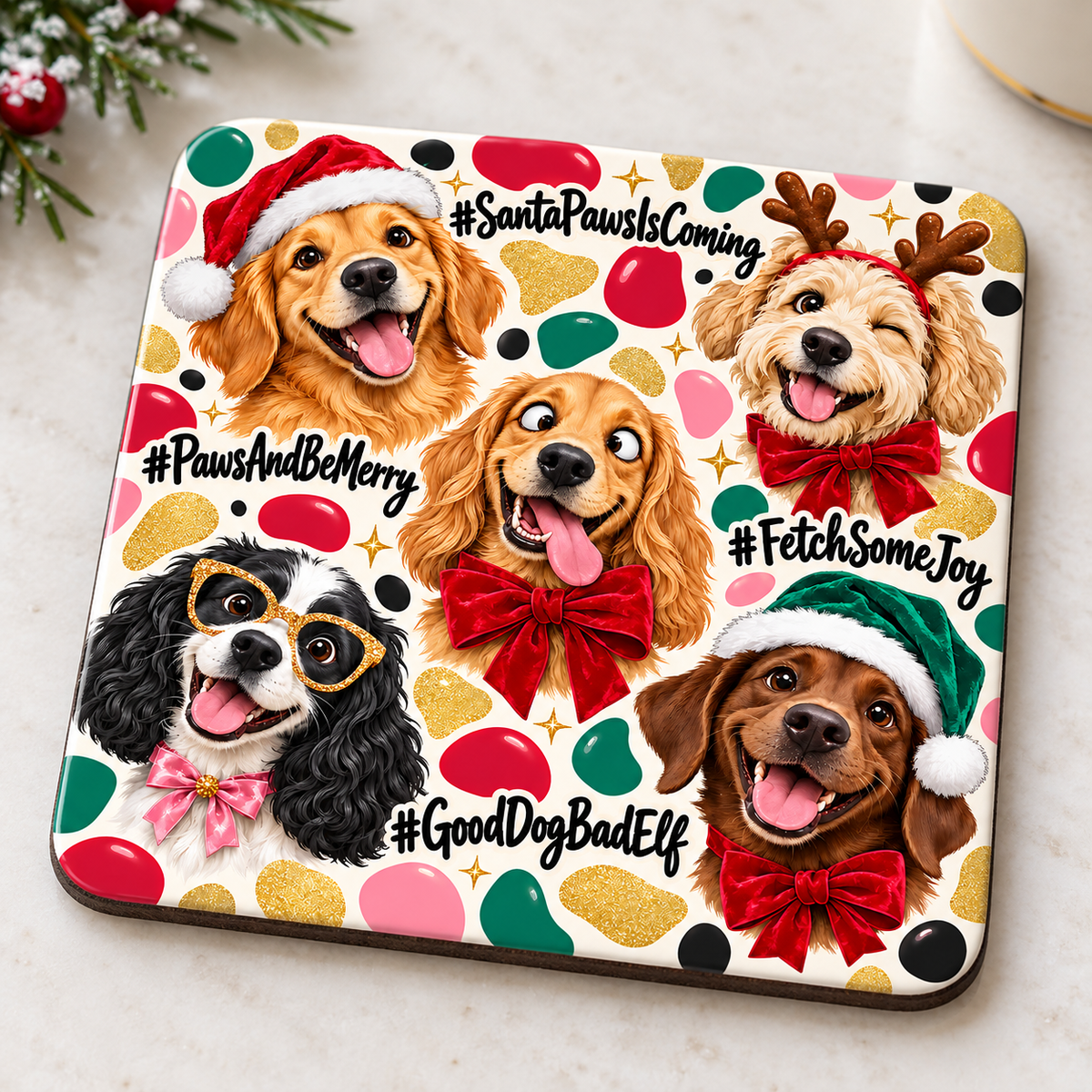 Christmas dog coasters