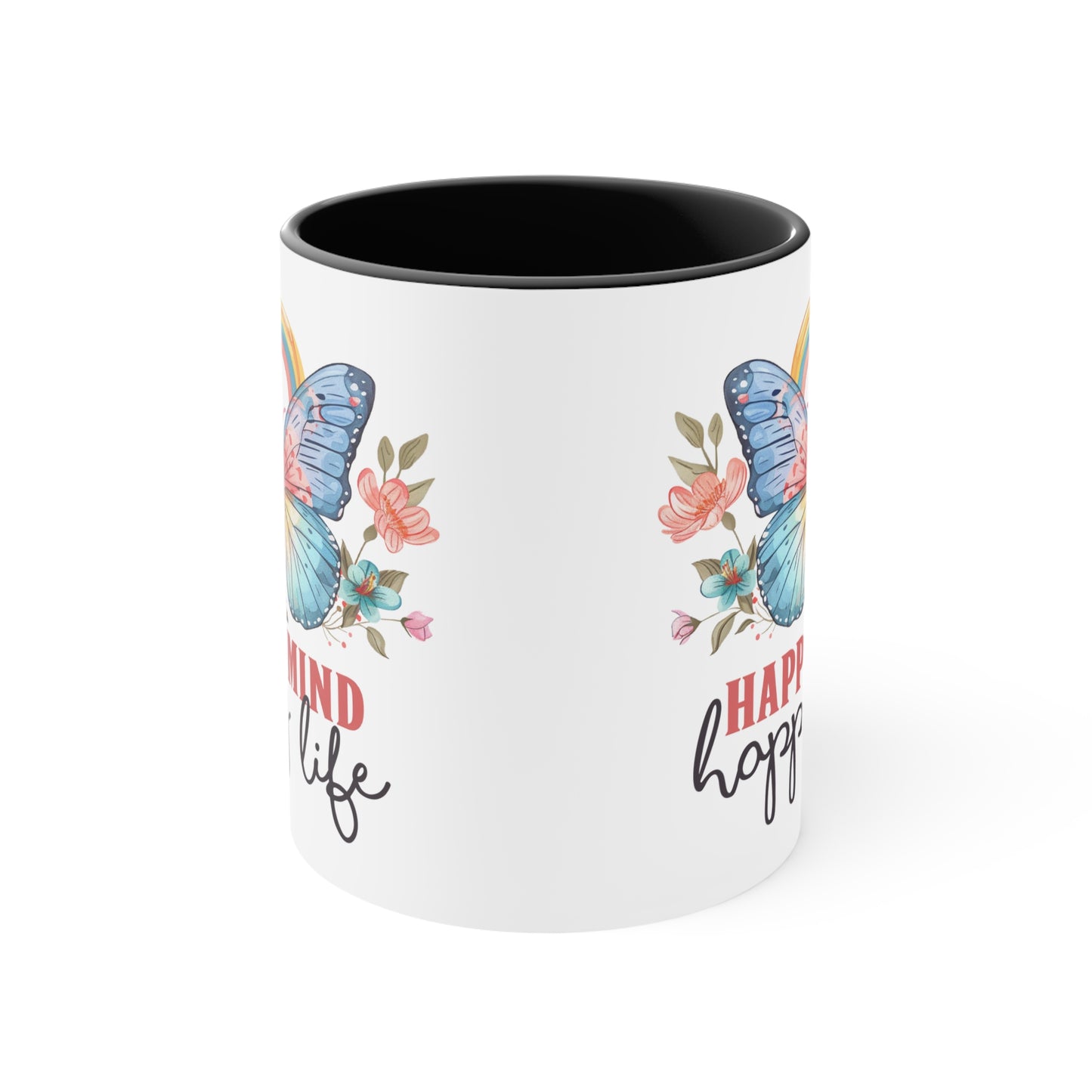 positive quotes beautiful butterfly HAPPY MIND happy life mugs