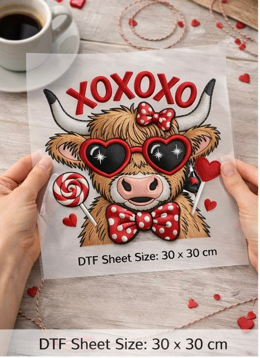 Valintines highland cow Dtf transfer sheet