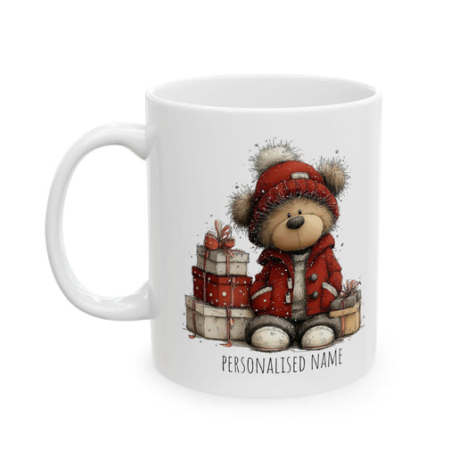 personalised teddy Christmas mugs