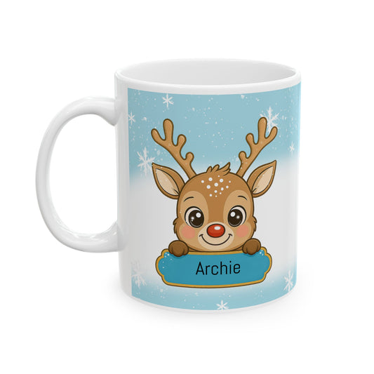 blue personalised reindeer mug gifts