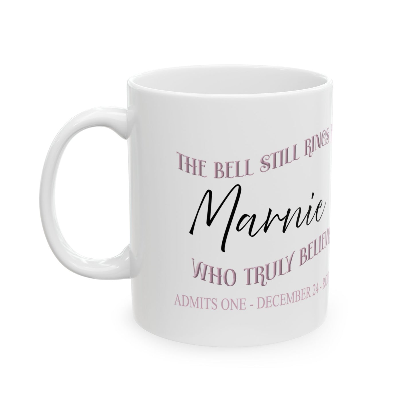 personalised Christmas I believe magical train design mugs