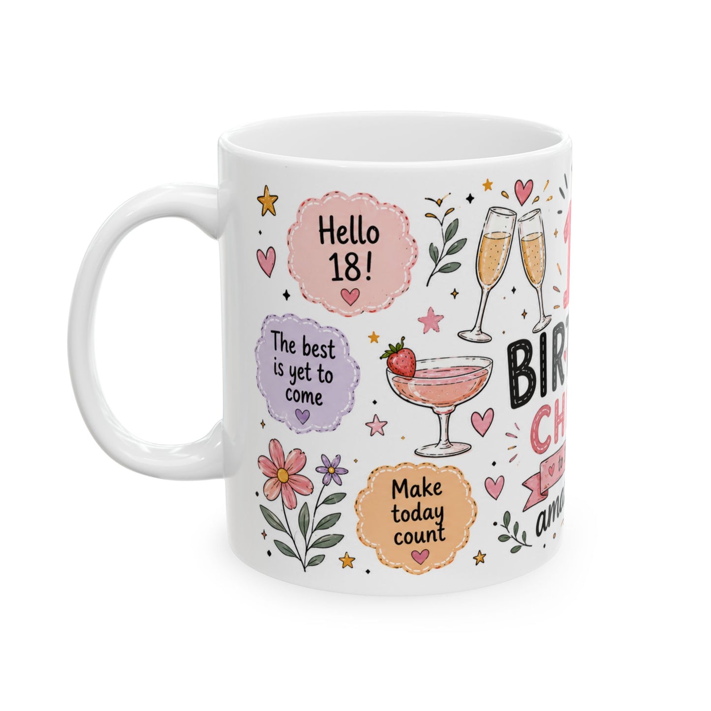 18th Birthday Cheers Mug – Fun 11oz Ceramic Gift for Her