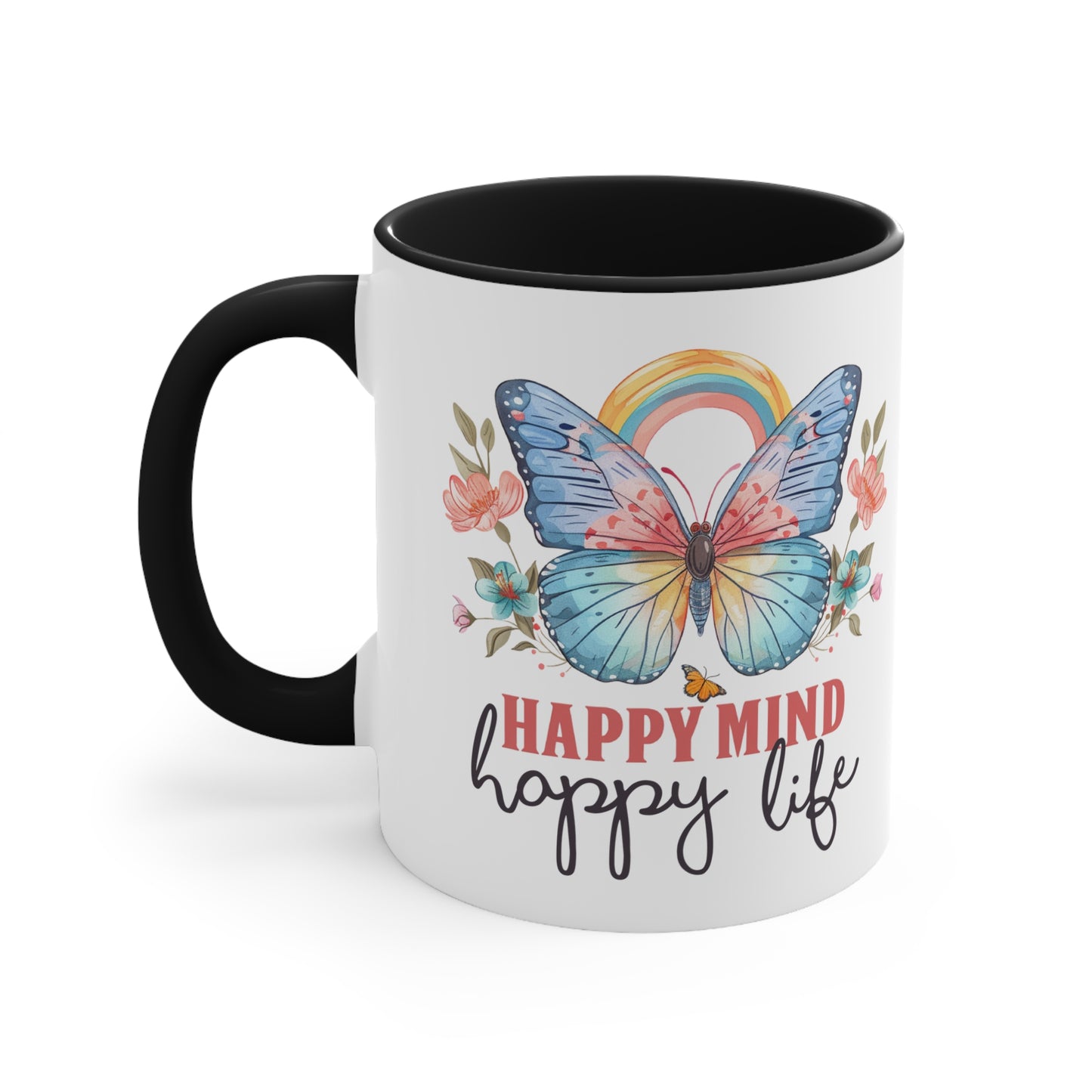 positive quotes beautiful butterfly HAPPY MIND happy life mugs