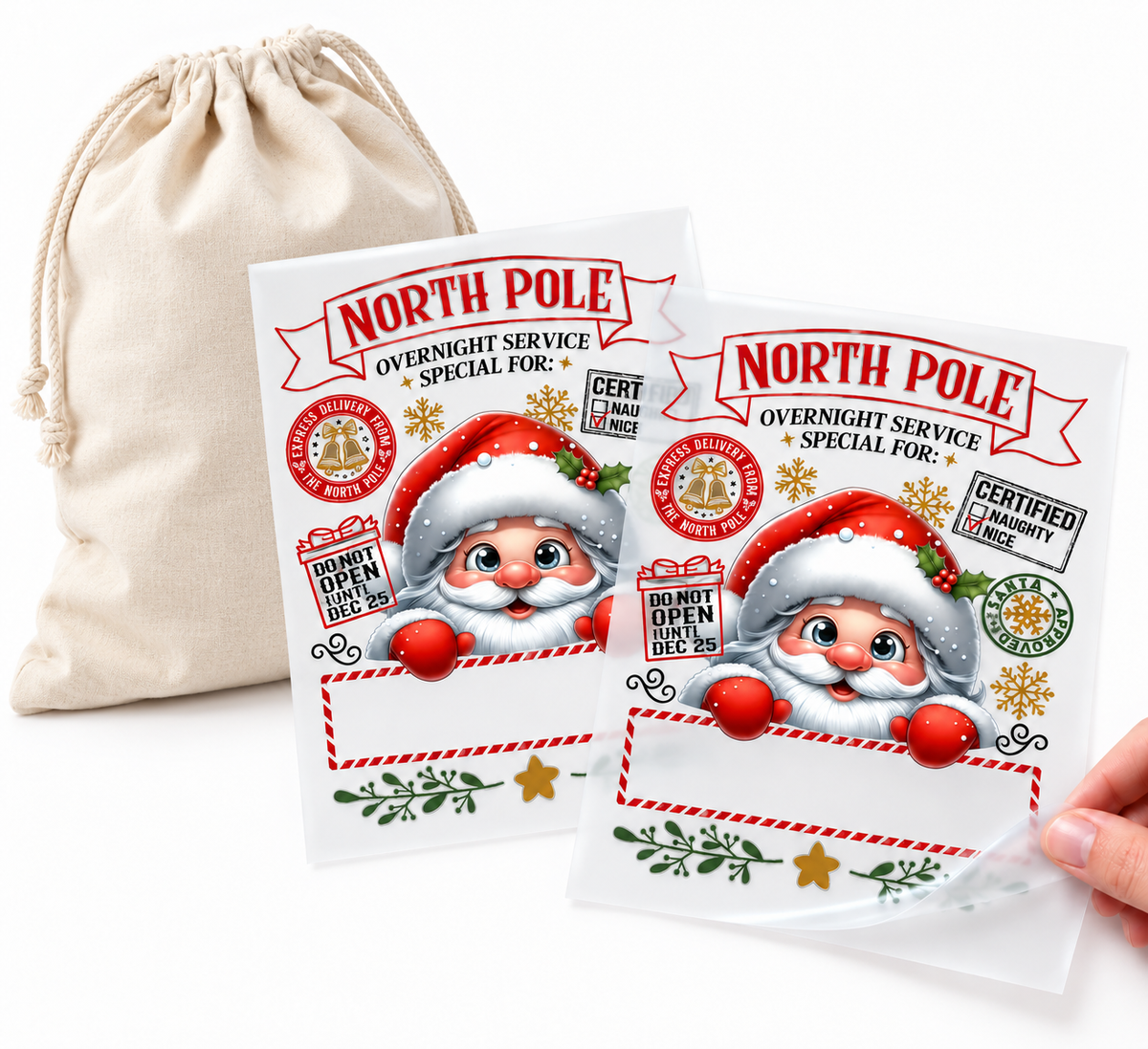 North Pole Santa Sack DTF prints -Ready to Press