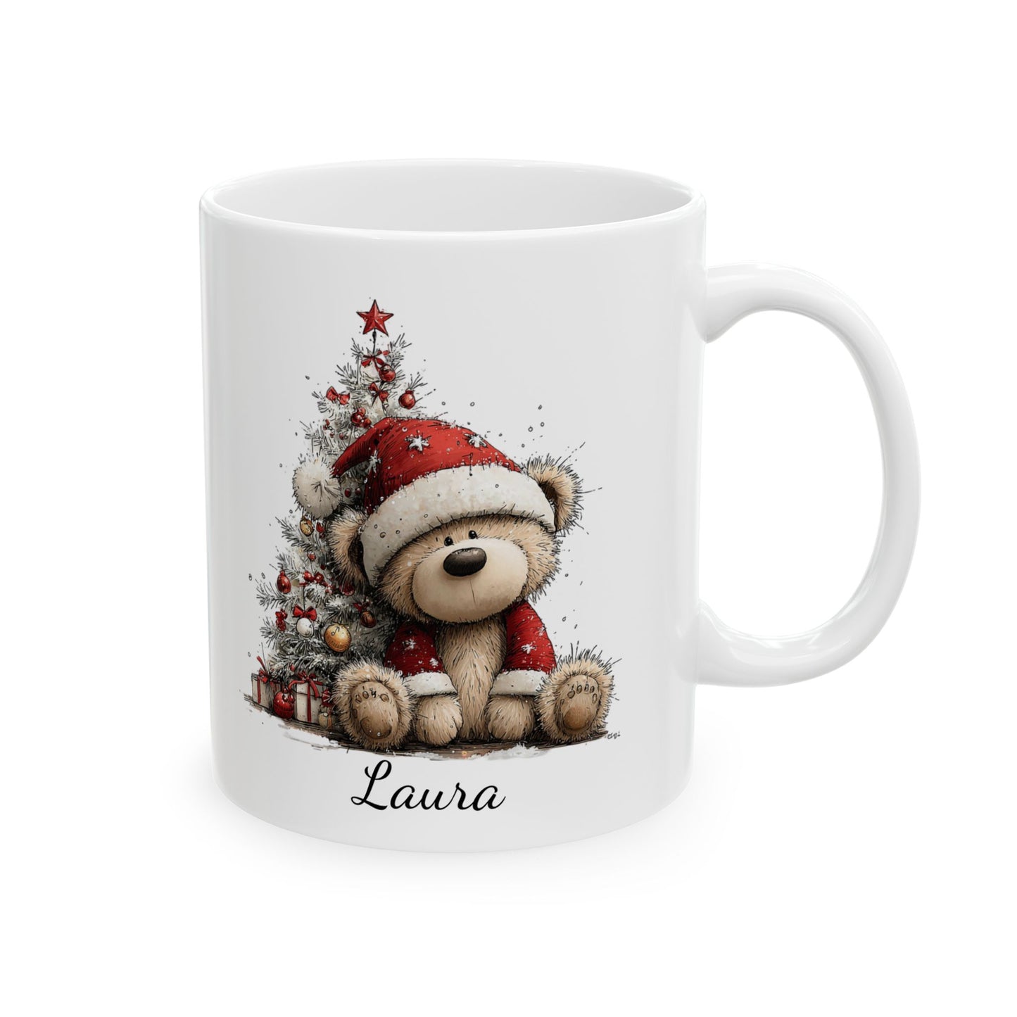 personalised Christmas Teddy design mugs