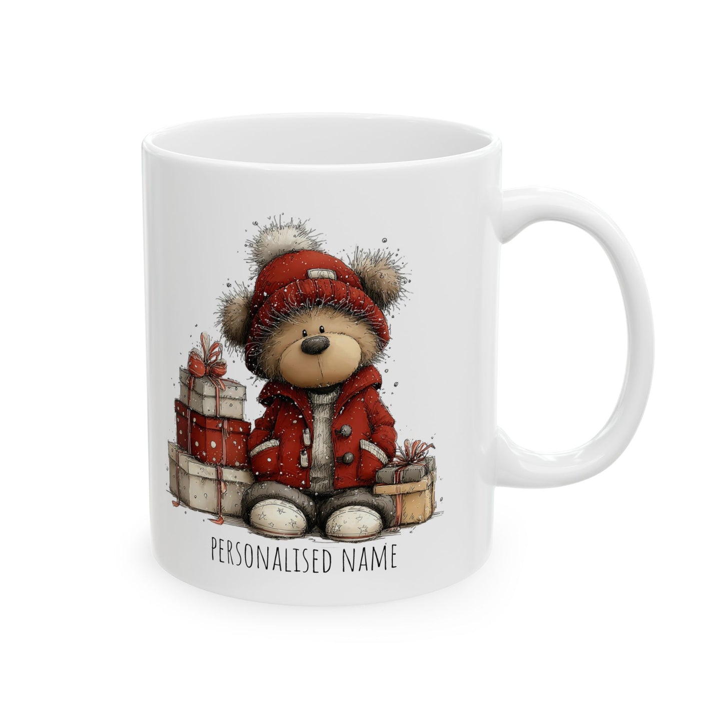 personalised teddy Christmas mugs