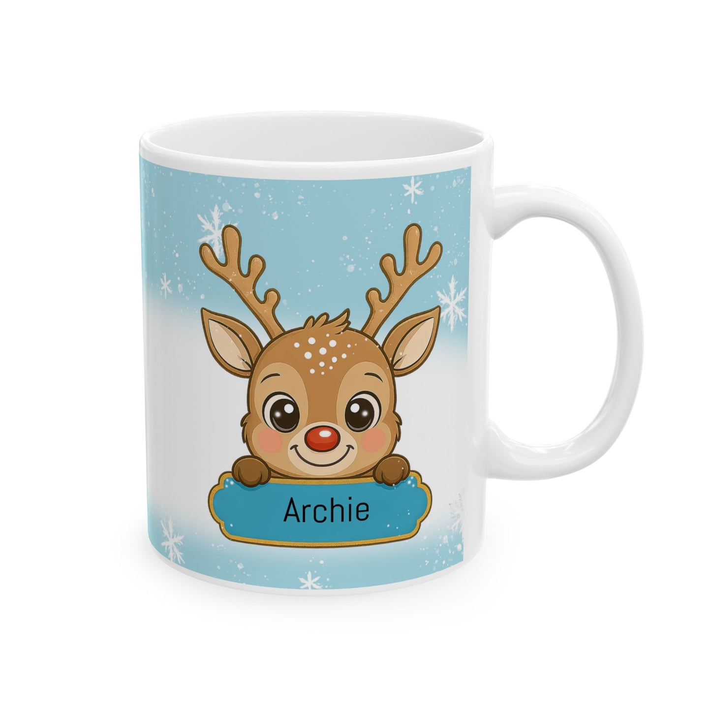 blue personalised reindeer mug gifts