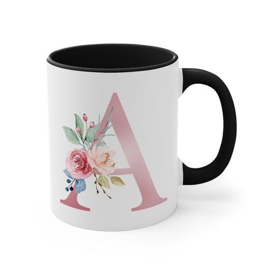 pink initial 11oz cermaic mugs