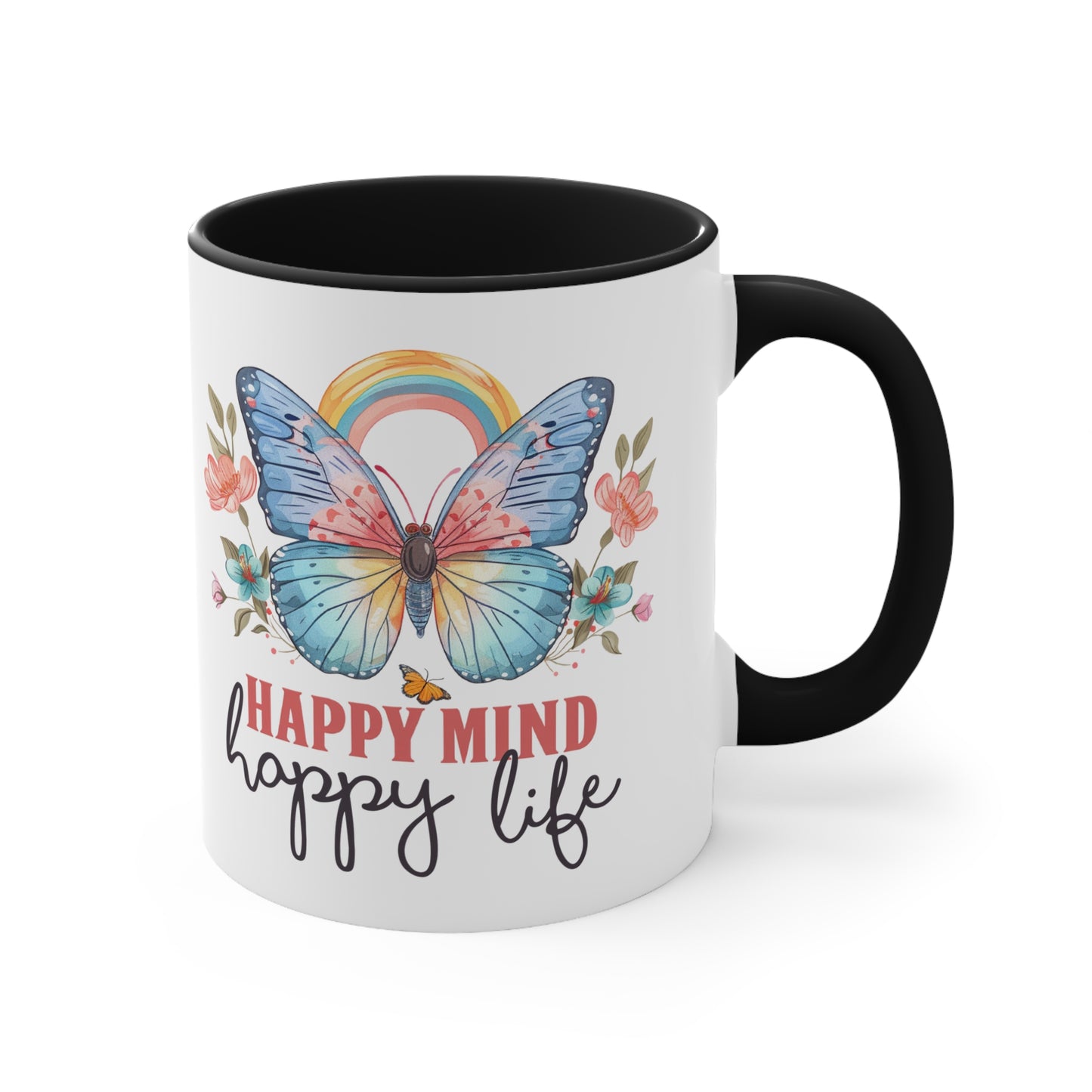 positive quotes beautiful butterfly HAPPY MIND happy life mugs