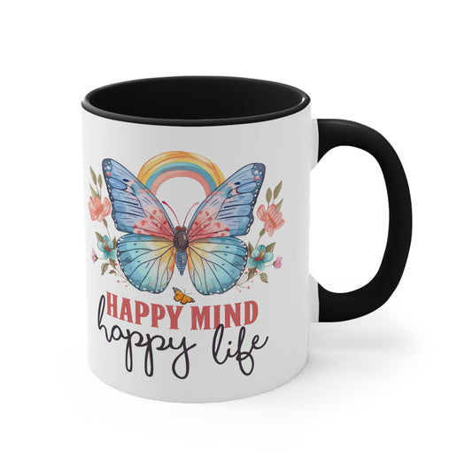 positive quotes beautiful butterfly HAPPY MIND happy life mugs