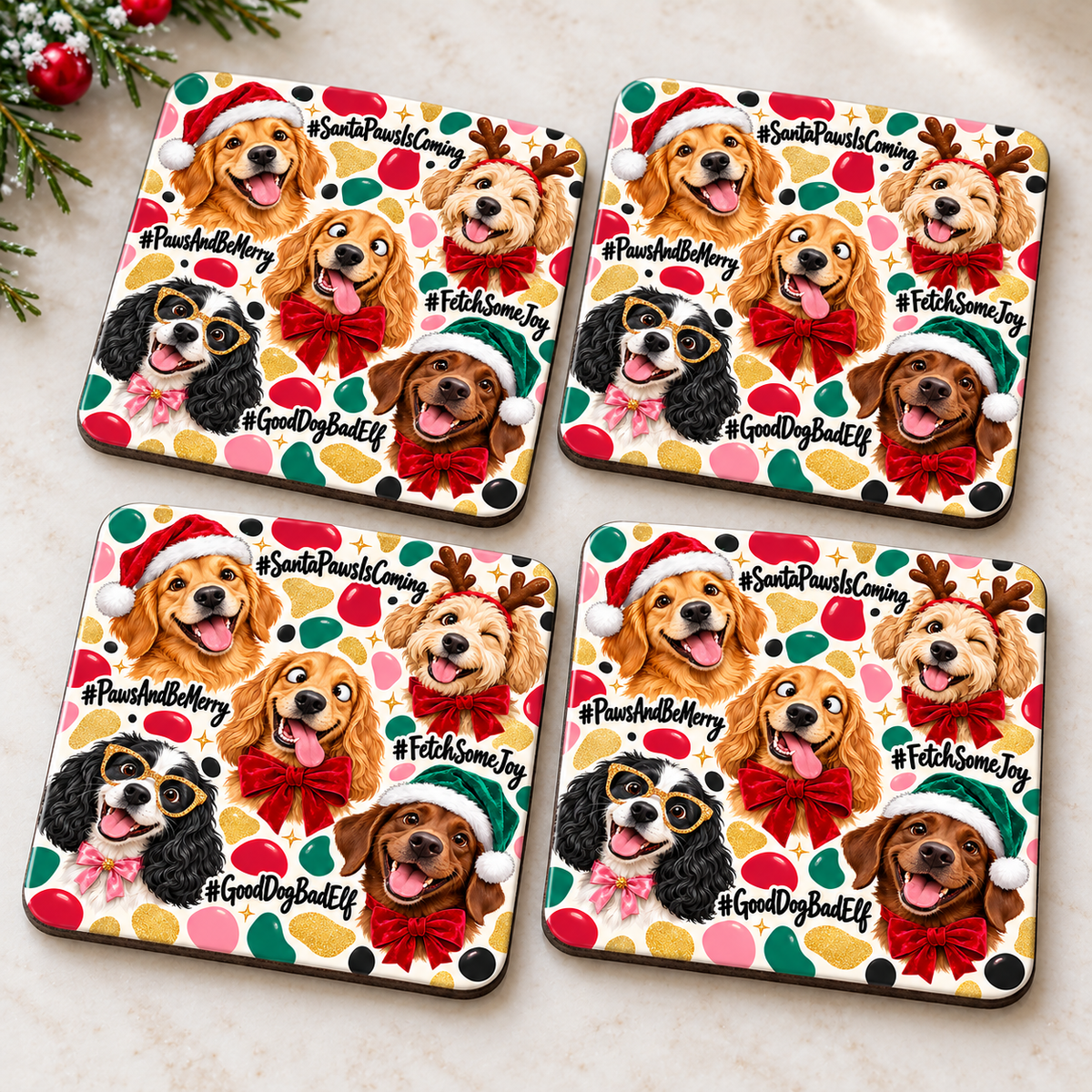 Christmas dog coasters