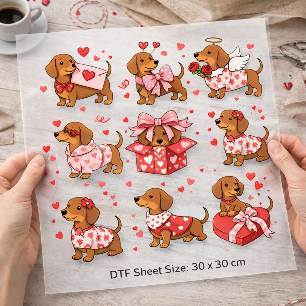 valentines Dachshund  dtf tranfer sheet