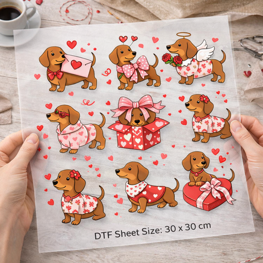 valentines Dachshund  dtf tranfer sheet
